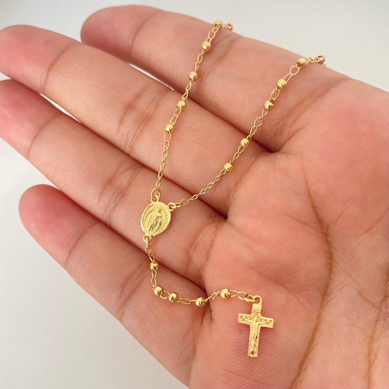 Rosario virgen milagrosa cruz cristo Oro amarillo 18k 4,15 Gr / 50 Cm  Broche 0,30